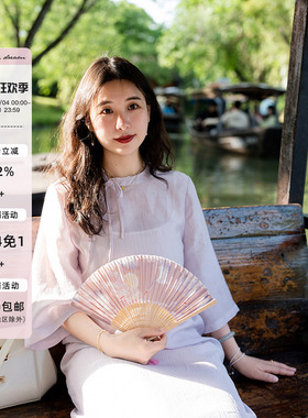 apipedream如一梦 紫色天丝正肩倒大袖旗袍国风连衣裙/藕荷紫玉