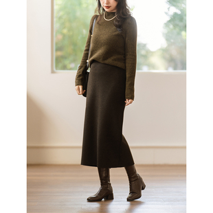 apipedream如一梦 午后拿铁 羊驼绒醋酸H型包臀开衩气质半身裙