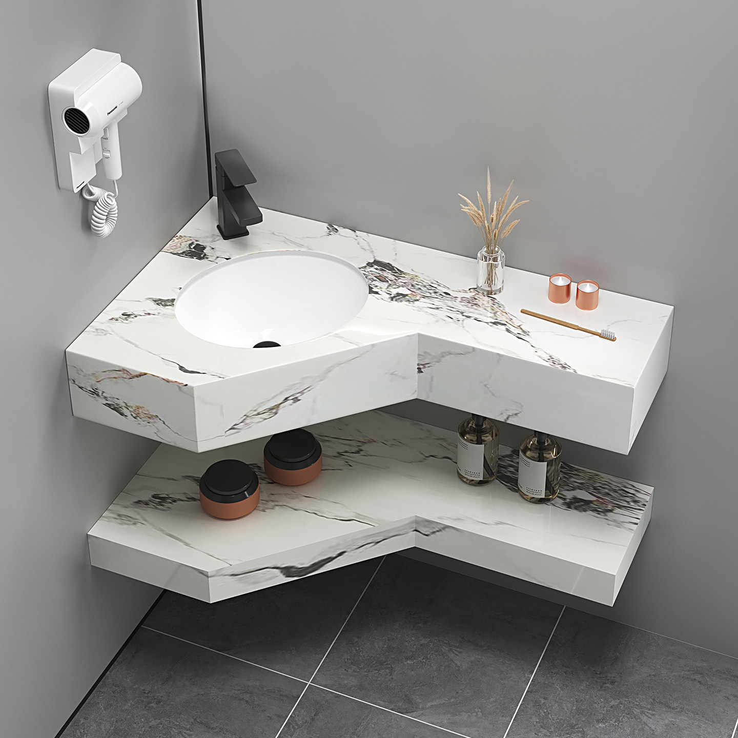 三角洗手盆带延伸小角落卫生间洗脸盆挂墙延长面盆定制岩板洗漱台,家装主材,挂墙式洗脸盆,淘宝优惠券,粉丝福利购,淘宝优惠卷