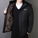 李宁重燃中老年加绒加厚棉衣可拆卸帽子保暖外套爸爸装男士休闲