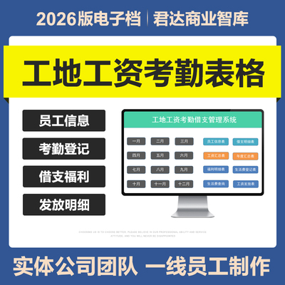 2026建筑工地工资考勤借支管理excel表格系统农民工自动工资计算