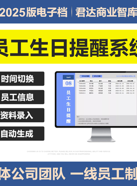 2025年员工生日提醒管理excel表格系统自动生成员工信息资料录入