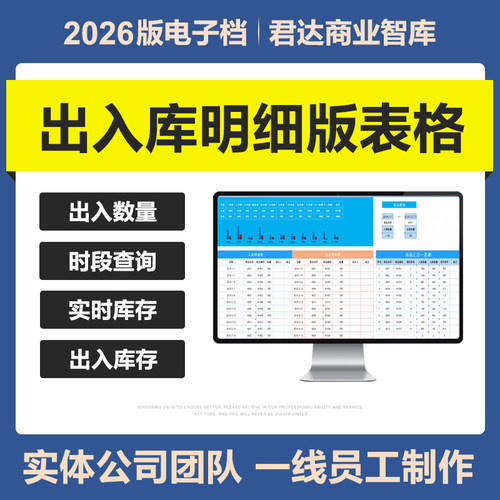 2026新出入库明细Excel表格模板出入库实时库存查询图表数量分析