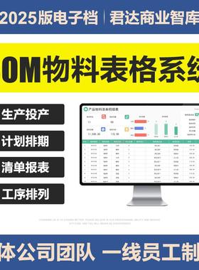 2025年BOM物料清单excel表格系统材料投产生产计划排期表物料明细