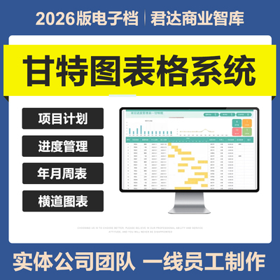 2026甘特图工作计划excel表格系统多项目进度跟踪全年日程横道图