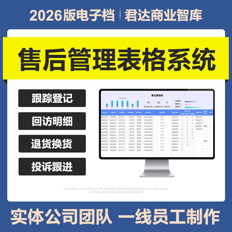 2026售后管理excel表格系统登记分析退换货跟踪超期提醒投诉进度