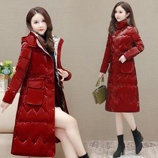 免洗面料2024修身时尚羽绒棉服女中长款加厚棉衣收腰妈妈过膝棉袄