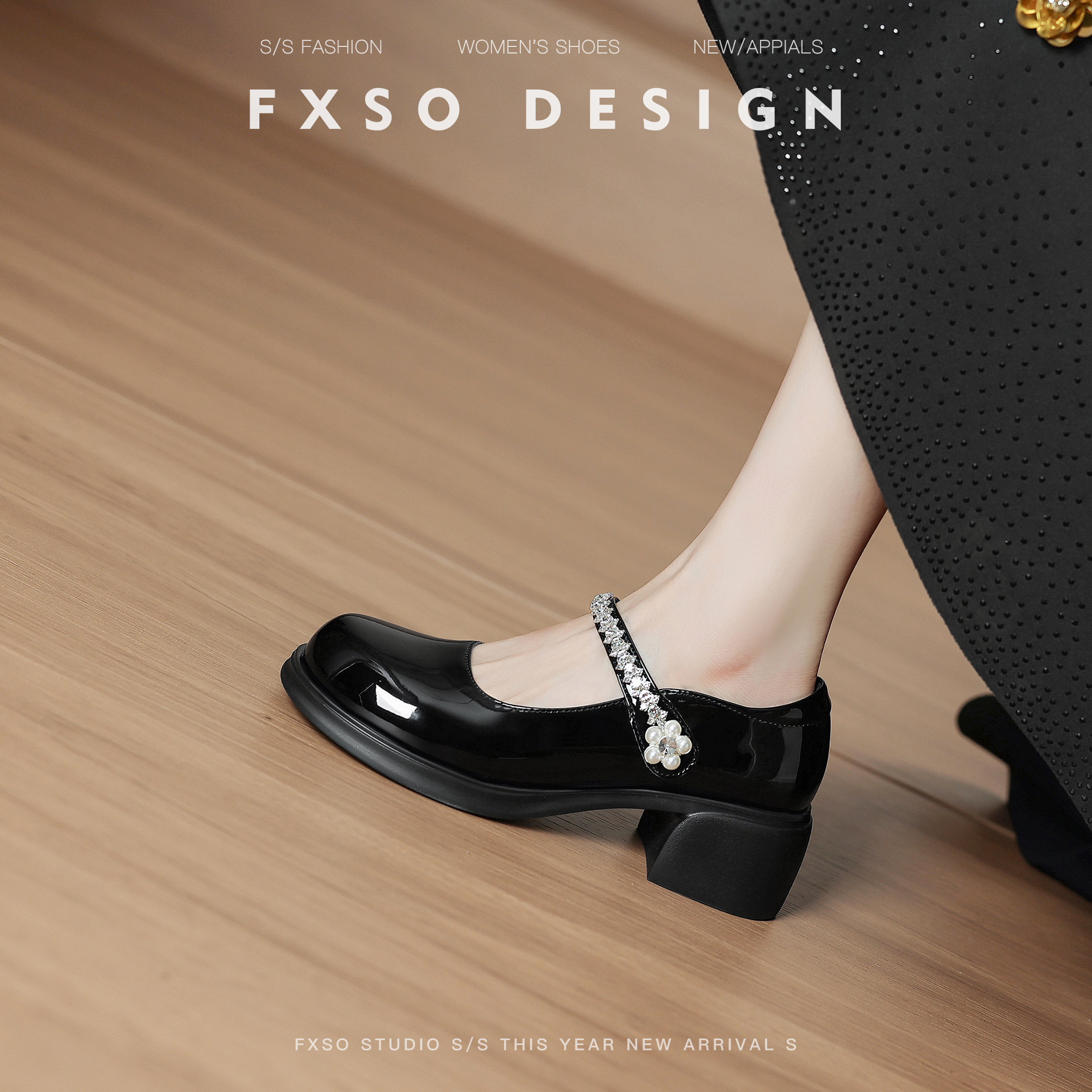 羊皮版！水钻玛丽珍鞋珍珠小皮鞋