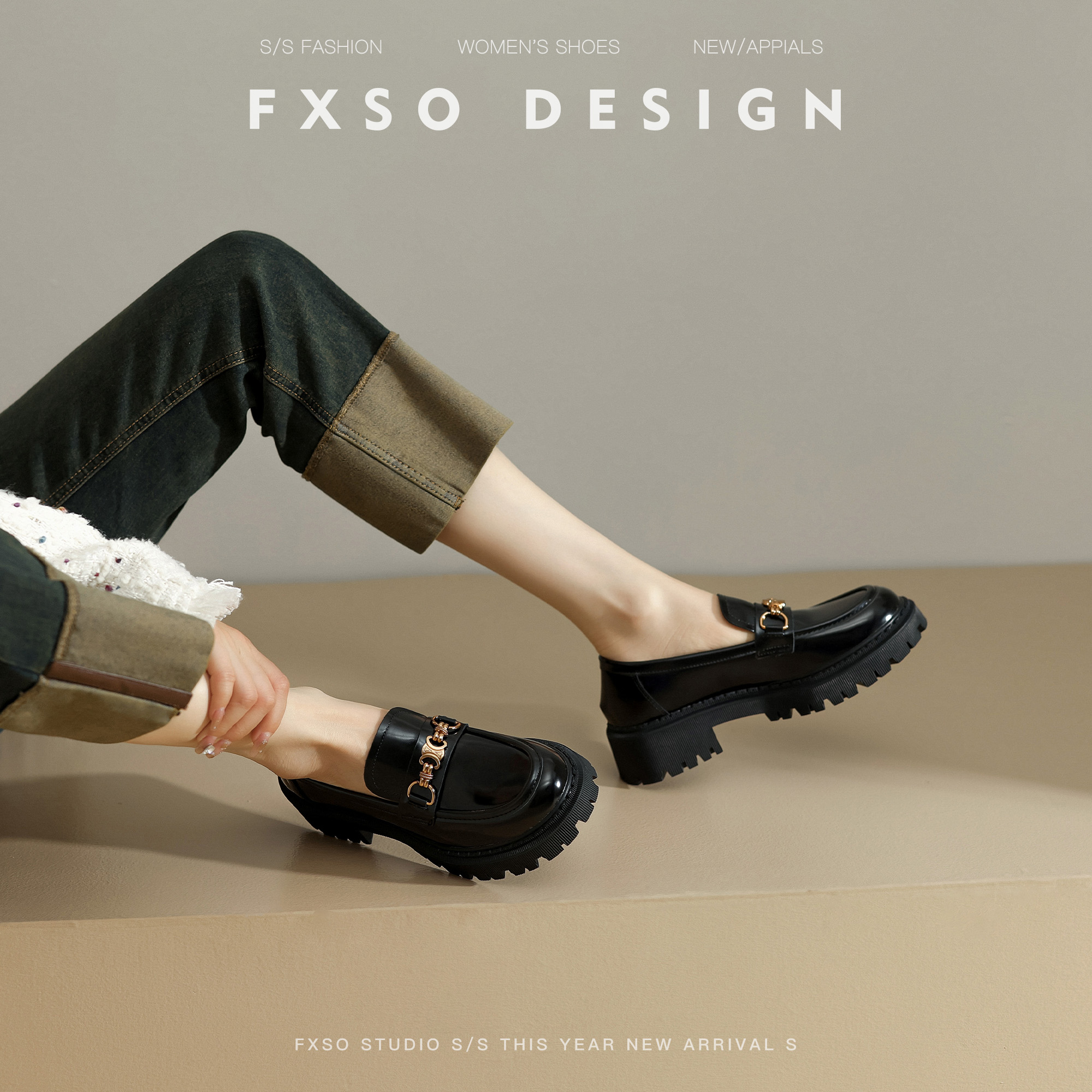 FXSO方巷英伦风小金扣厚底皮鞋女