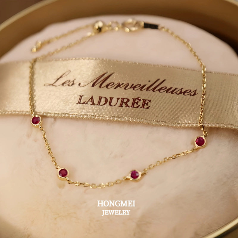 s925纯银镀18k金红宝石迷你本命年手链小众精致轻奢气质手饰