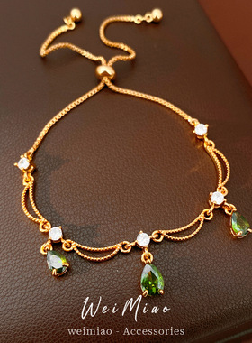 18k真金电镀镶锆石花边水滴手链感轻奢手环气质时尚百搭手饰