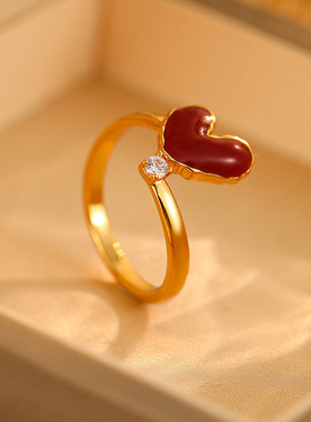 安哥拉红色滴油开口戒指女复古气质个性食指戒时尚轻奢感首饰