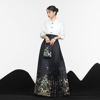 春秋日常上班打卡旅游拍照显高显瘦醉雨朵千里江山织金妆花马面裙