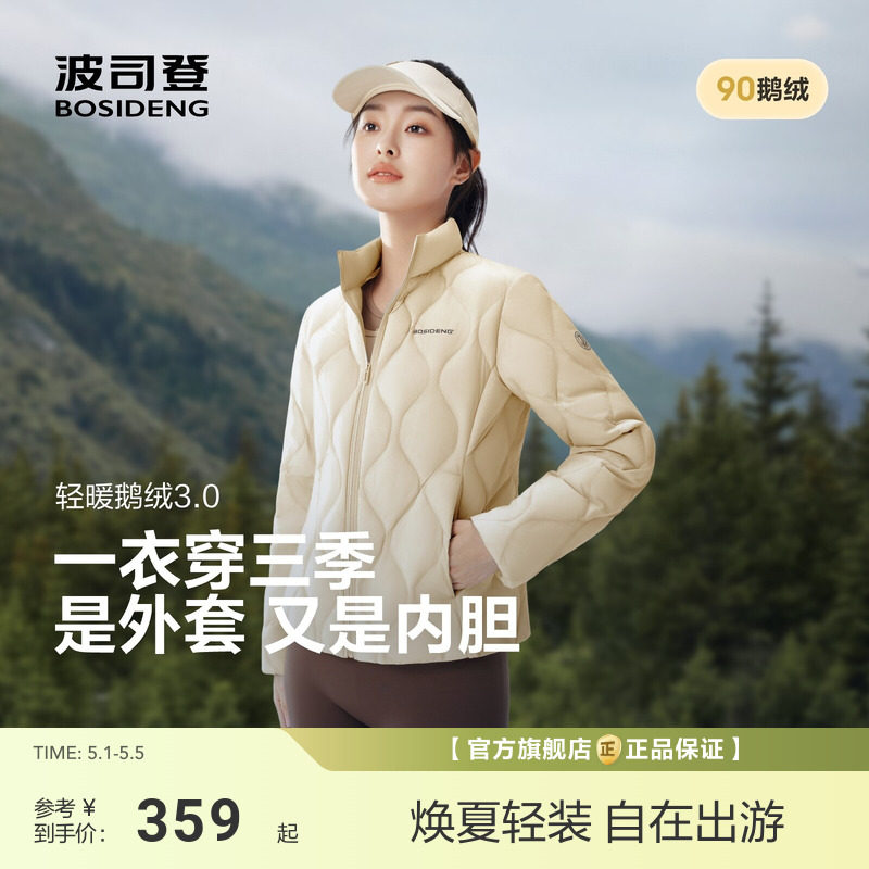【政府补贴】【小蛮腰】波司登女士轻薄短款立领90鹅绒羽绒服外套