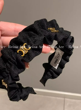 原版凯旋门黑色褶皱发卡头箍女高级感高颅顶洗脸网红发箍2025新款