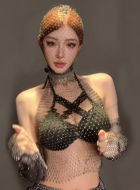 欧美风辣妹性感镂空网眼挂脖吊带背心女气质修身显瘦内搭打底上衣