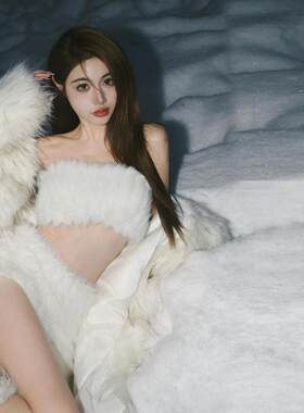 拍照氛围感毛茸茸套装女纯欲风抹胸背心上衣半身裙甜美辣妹一整套
