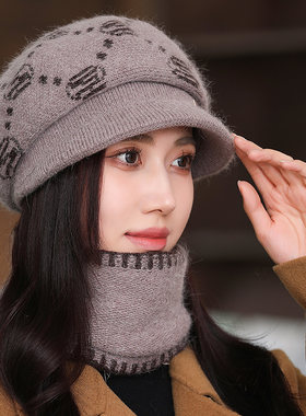 2023新款妈妈帽子女士加厚针织毛线帽保暖韩版鸭舌帽中老年人冬帽