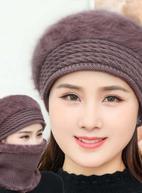 秋冬天贝雷帽女士韩版休闲保暖帽妈妈加绒护耳棉帽中老年人奶奶帽