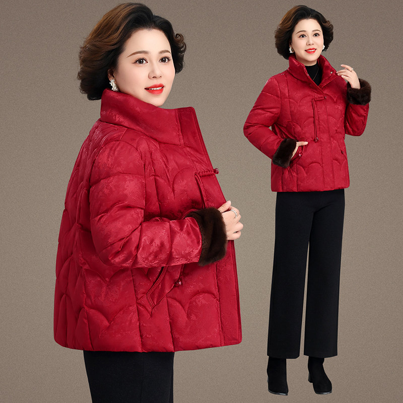 新中式大红加厚保暖妈妈棉服