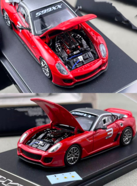 限量版 法拉利599XX 红色跃马 RM犀牛 1:64 开盖合金汽车模型摆件