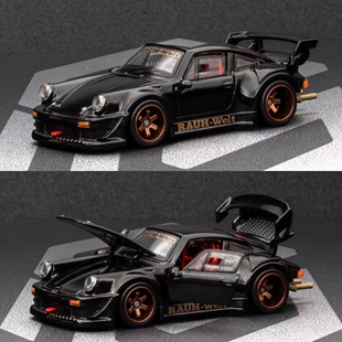 FG 1:64 保时捷RWB 930 黑鸟金轮 全开门 仿真合金汽车模型收藏