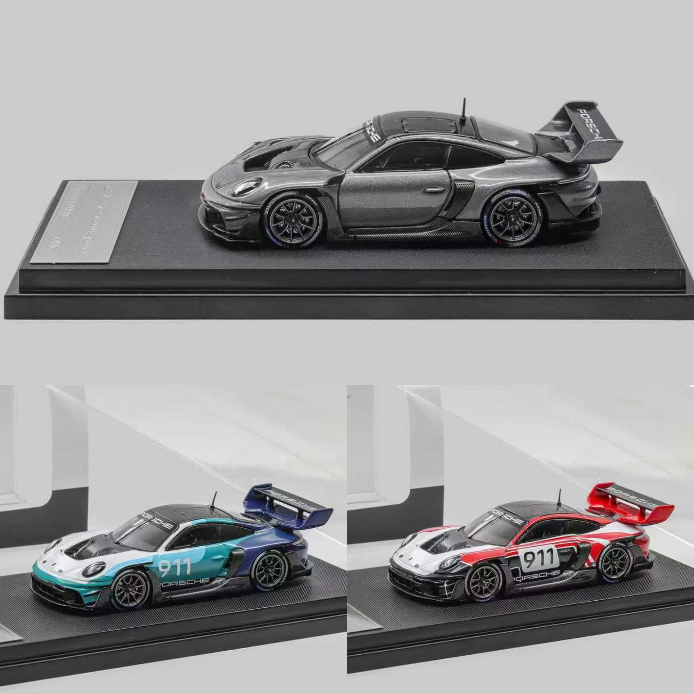 保时捷911 992 GT3 R Rennsport 赛道版大尾翼 HKM 1:64 合金车模