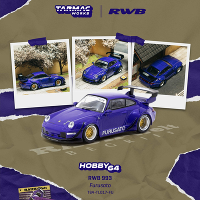 TW 1:64 保时捷RWB 993 Furusato 蓝色 仿真合金汽车模型收藏
