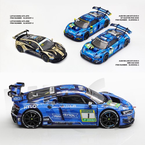 奥迪R8 LMS GT3 EVO 莲花GT4 纽博格林赛车 kilo 1:64 开盖车模