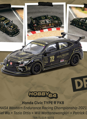 TW 1:64 本田思域 Civic Type R FK8 NASA西部耐力赛合金汽车模型