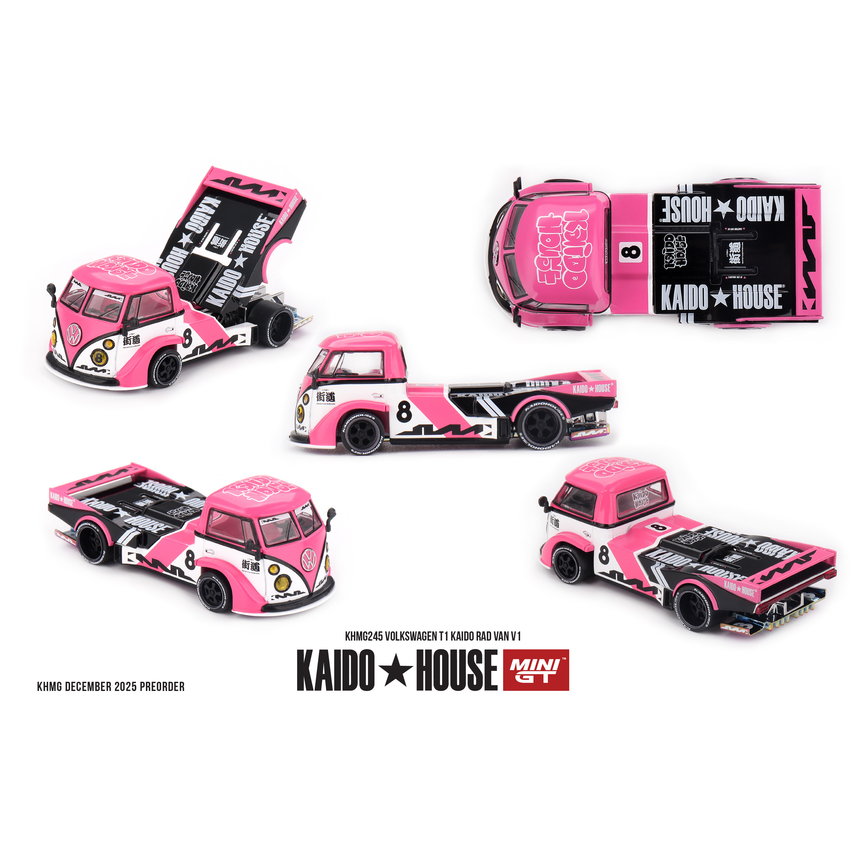 KAIDO MINIGT 1:64 大众T1 皮卡 Volkswagen改装 合金开盖车模粉