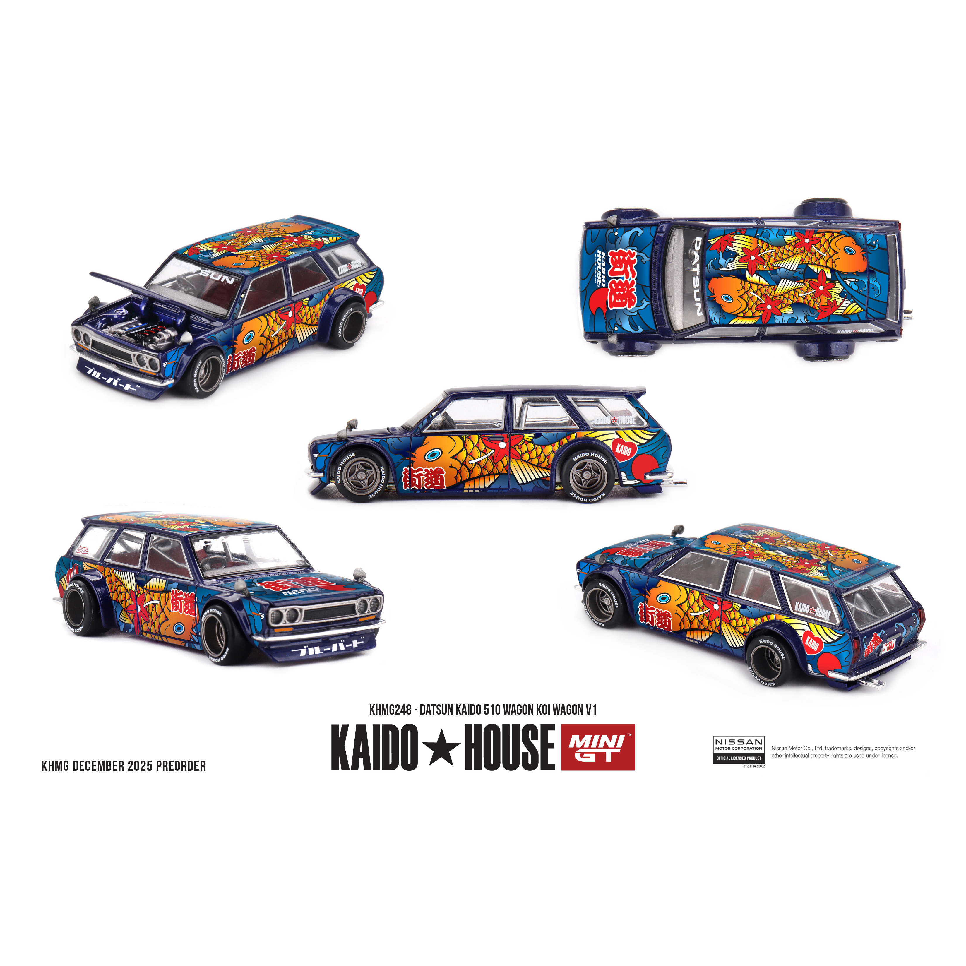 KAIDO MINIGT 1:64 达特桑510 Wagon瓦罐 街道V1合金开盖汽车模型