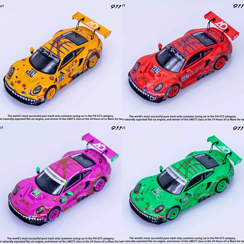 Elowen Art 1:64 保时捷911 GT3 绿/粉恐龙 仿真合金汽车模型收藏