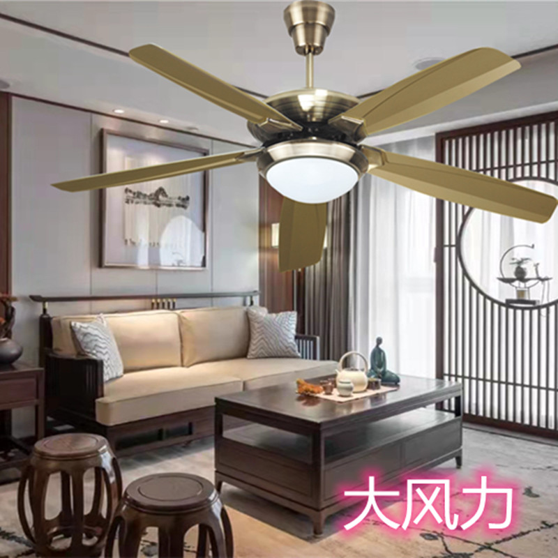 鸿基风扇灯欧中式复古新款大风力客厅餐厅电扇静音家用一体吊扇灯