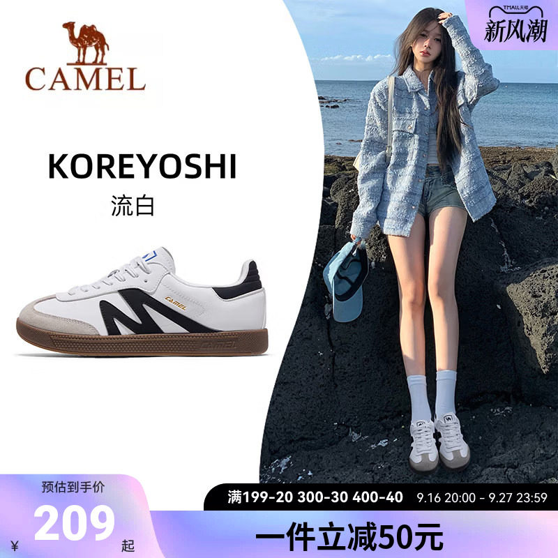骆驼板鞋女款新款平底小白鞋透气复古休闲鞋T头鞋百搭德训鞋女鞋