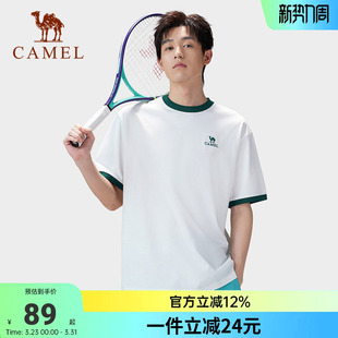 白色春夏宽松女士 T恤速干透气休闲户外运动男款 骆驼男装 圆领短袖
