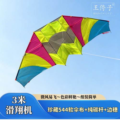 潍坊王侉子风筝 3米珍藏版544软伞布滑翔机  易飞 质量好