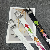 新款 针扣贴皮白色皮带男女滚轮镂空藤蔓腰带十字架复古y2k皮带潮