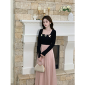 瑶西 连衣裙宠粉款 粉雾流光 粉色裙刺绣蝴蝶花朵针织国风新中式