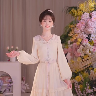 新款 2026春季 国风原创米白高级层次感连衣裙 白茶月影 瑶西