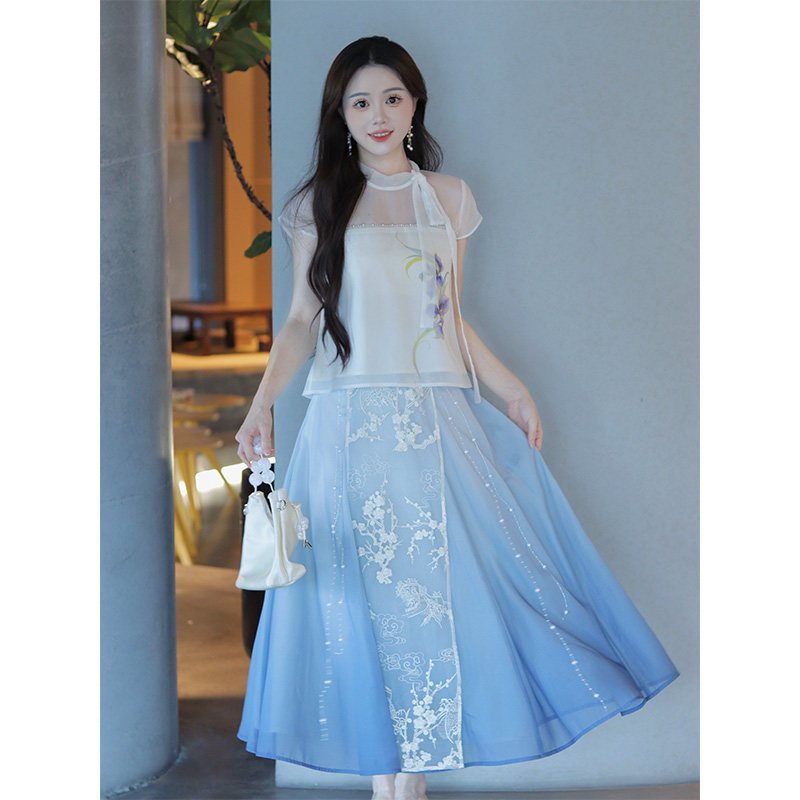 【清仓·书忘】海边度假巨好看淡蓝渐变刺绣裙汉服中式裙子两件套,女装/女士精品,汉服套装,淘宝优惠券,粉丝福利购,淘宝优惠卷