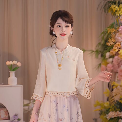 瑶西白茶花雨汉服上衣刺绣纱裙