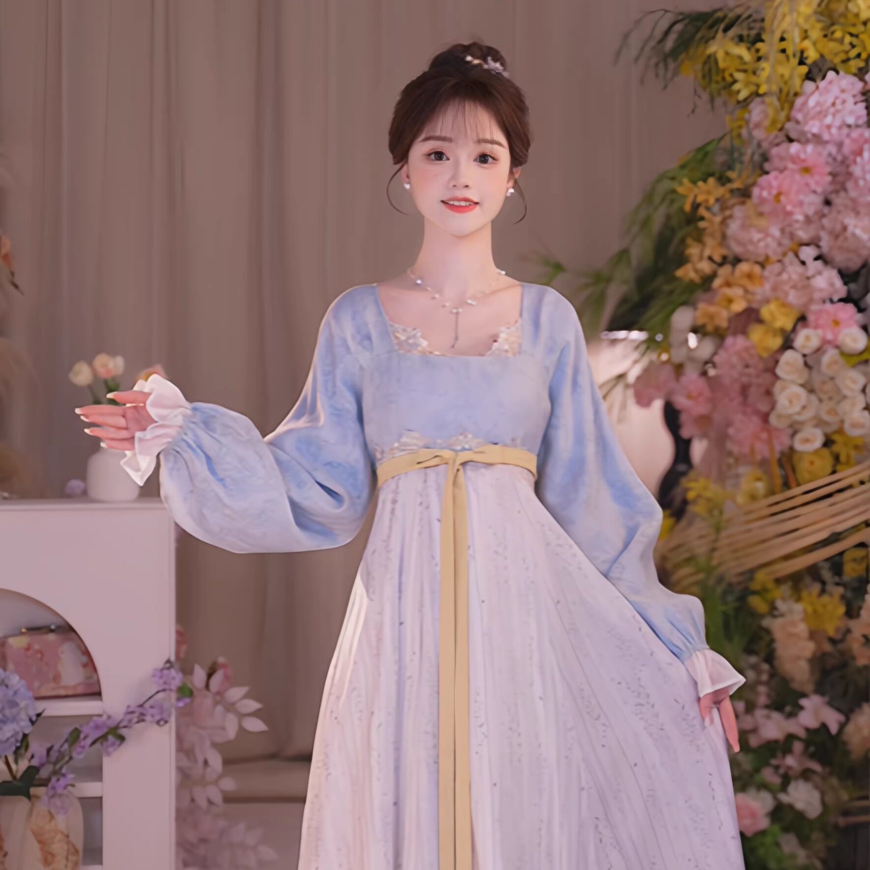 瑶西【蓝白花语/紫白繁花】26款春国风原创刺绣花边设计感连衣裙