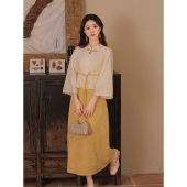 收腰裙两件套 金色半裙刺绣立领上衣秋天汉服新中式 清仓·听月