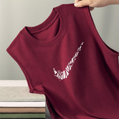 奥特莱斯夏季 T恤坎肩篮球运动上衣 纯棉背心男宽松透气酒红色无袖