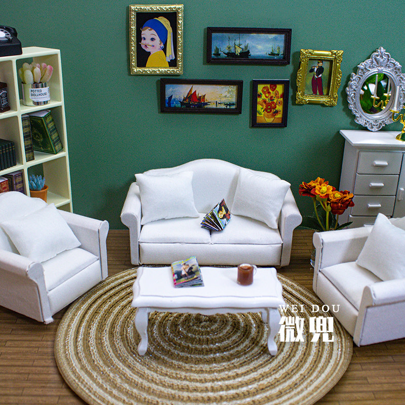 微缩布艺沙发组合bjd12分客厅家具ob11娃娃屋迷你家居微场景模型,玩具/童车/益智/积木/模型,家居/生活场景,淘宝优惠券,粉丝福利购,淘宝优惠卷