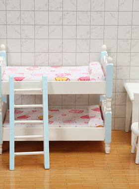 12分儿童双层床ob11娃屋家具配件迷你床bjd卧室场景过家家模型