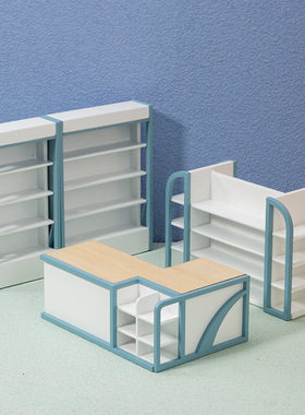 1:12娃屋配件木质超市货架收银台dollhous商店场景零食模型展示柜