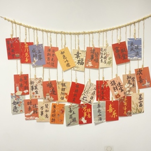 饰背景墙饰 悬挂照片墙木珠麻绳夹子串相片墙面收纳墙面布置墙壁装