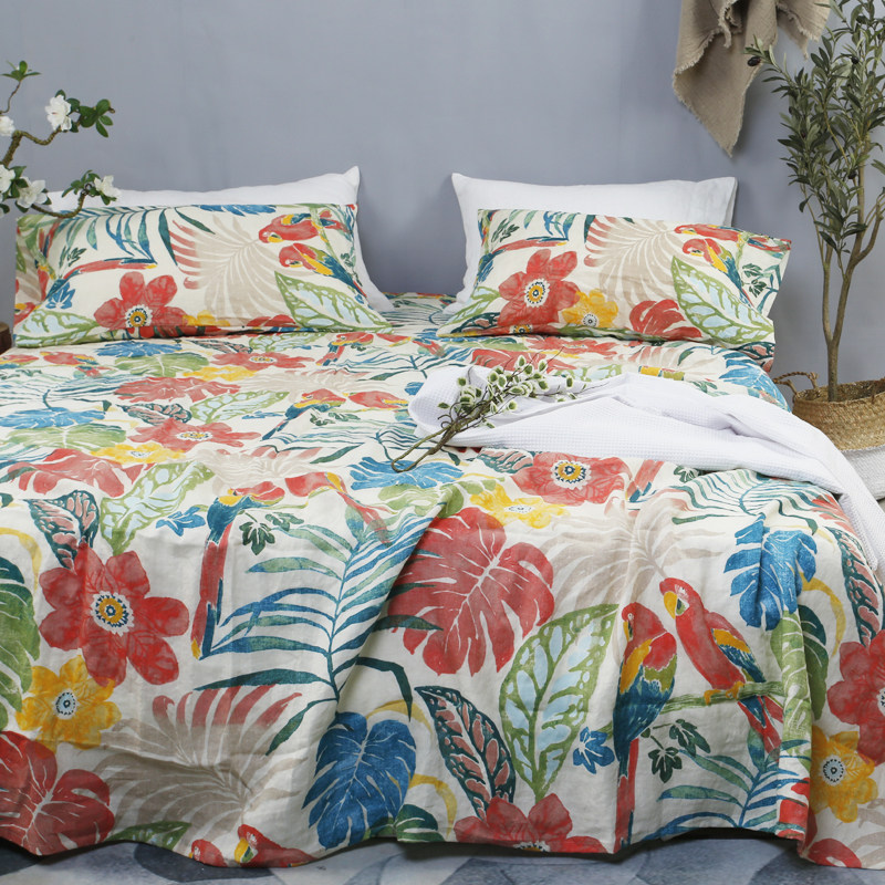 法国天然雨露麻亚麻床单单件加厚精梳印花纯亚麻床单双人被单